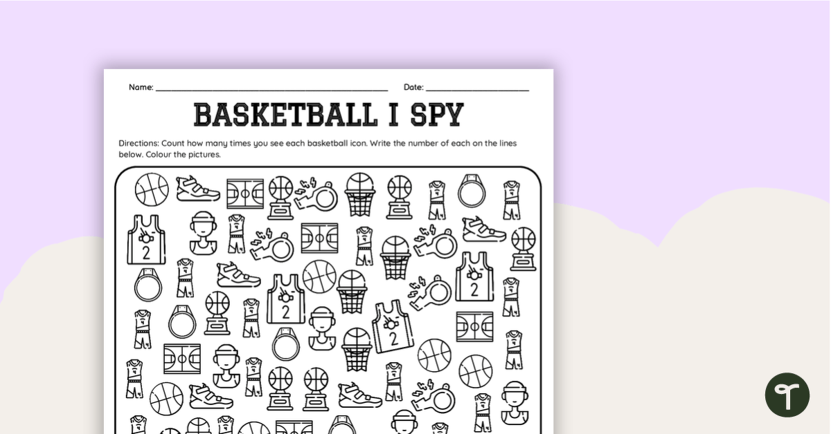 Counting and Colouring Basketball I Spy Worksheet | Teach Starter