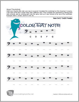 Color That Note | Free Note Name Worksheet - Bass Clef/C Position