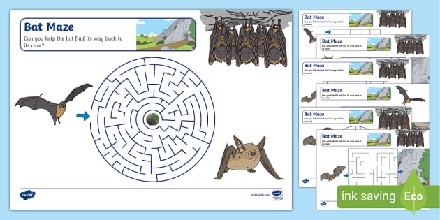 FREE! - Bat Maze Activity Worksheets | Twinkl | KS1 | Maze Activity