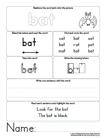 BAT Worksheet - AT Word Family  