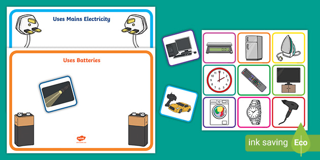 FREE! - Things that use batteries and electricity - Sorting Activity