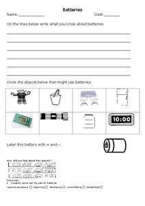 Batteries Worksheet for 3rd - 4th Grade | Lesson Planet