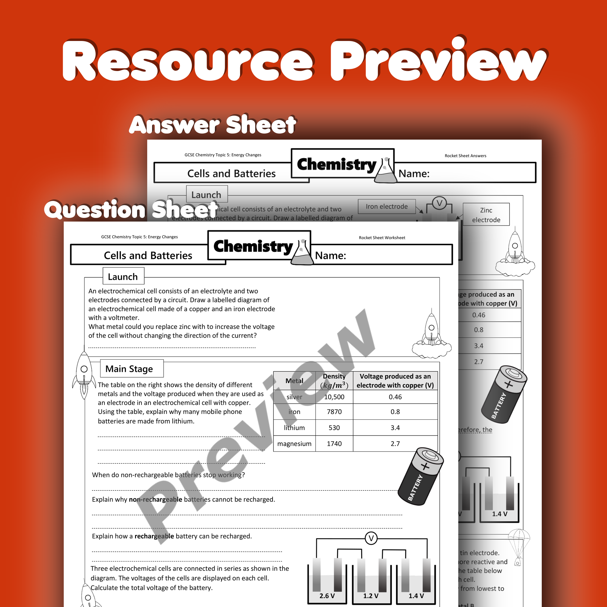 Cells and Batteries Home Learning Worksheet GCSE