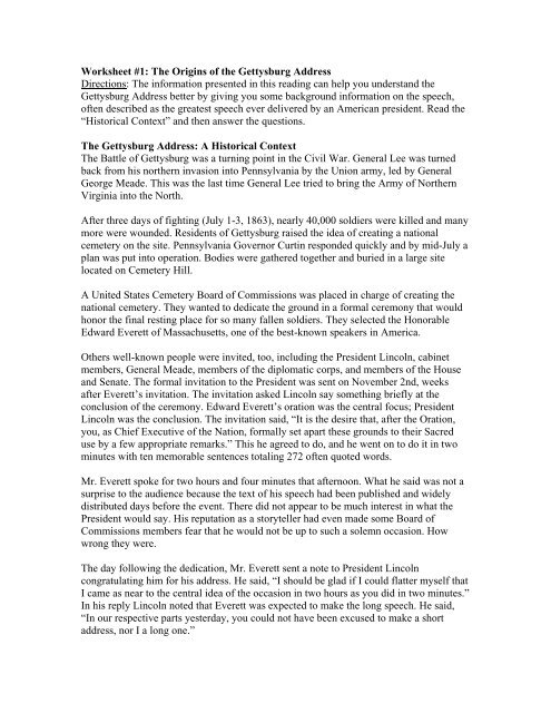 battle of gettysburg worksheet