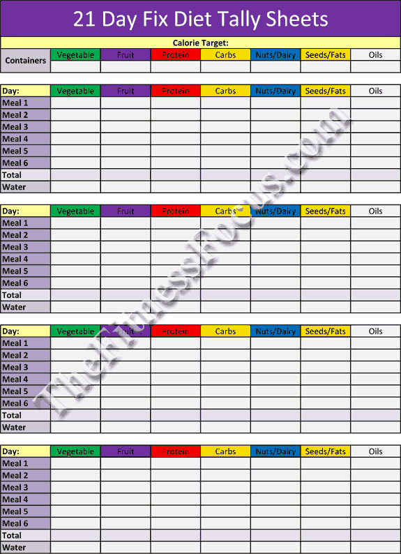 21 Day Fix Workout Schedule &  Portion Control Diet Sheets