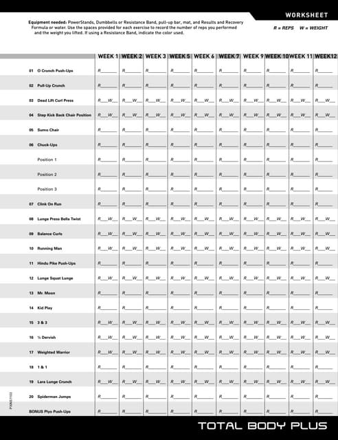 beachbody p90x worksheet