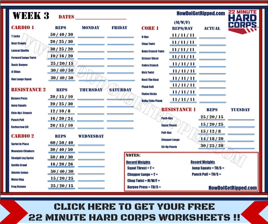 22 Minute Hard Corps Worksheets | How Do I Get Ripped?
