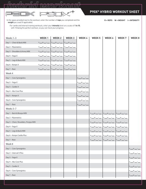 P90XÂ® HYBRID WORKOUT SHEET - Team Beachbody