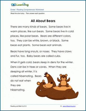 All About Bears - Grade 1 Childrens Story | Worsheets library