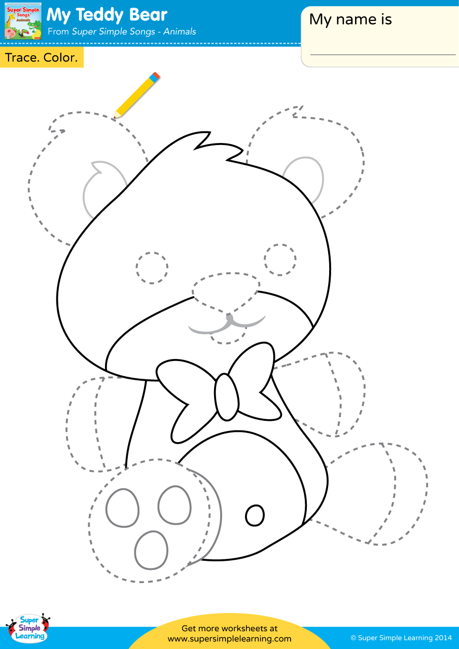 My Teddy Bear Worksheet - Trace &  Color - Super Simple