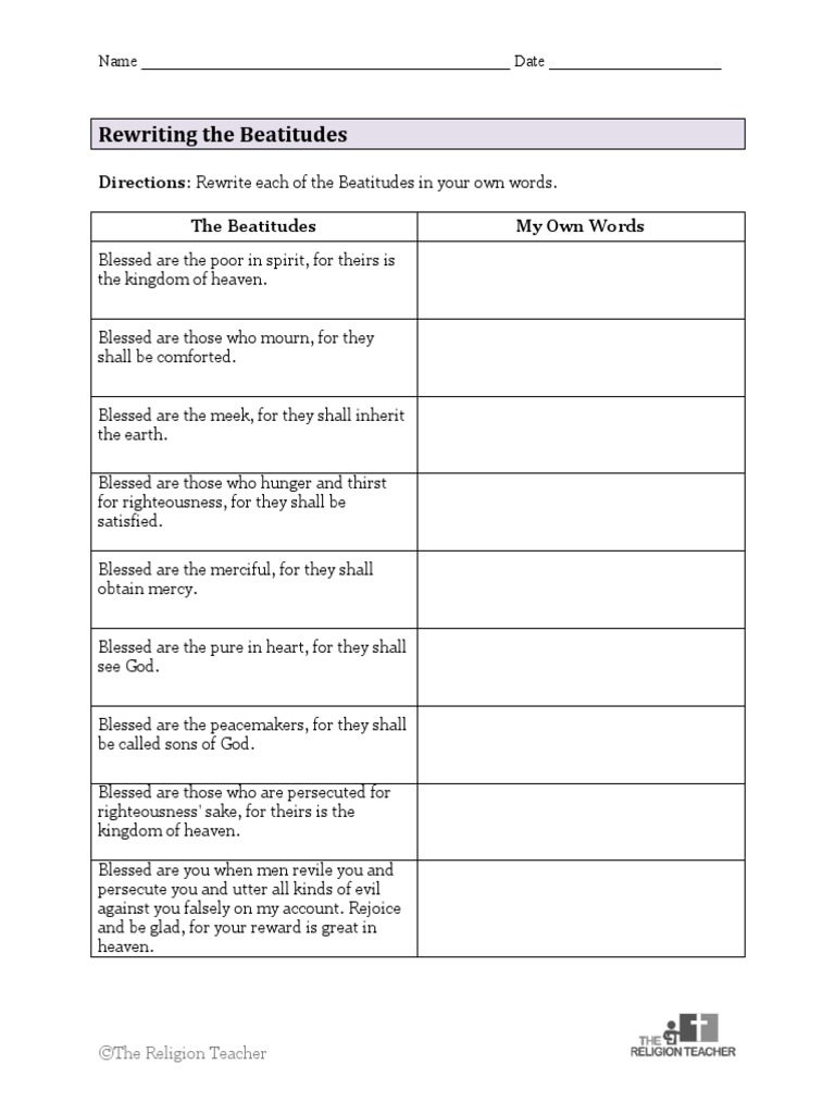 The Beatitudes Worksheets | PDF | Beatitudes | Heaven