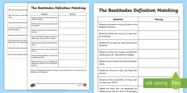 The Beatitudes Definitions Worksheet - RE Resource - Twinkl