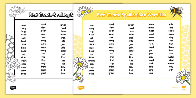 1st Grade Spelling Bee Words List | Elementary ELA Resources