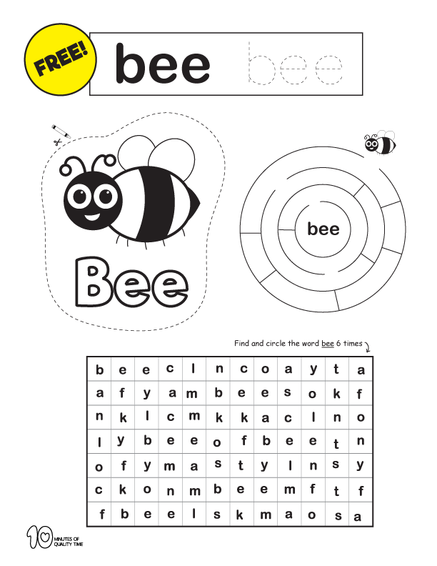 bee worksheet for kindergarten