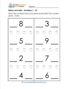 before and after number worksheet
