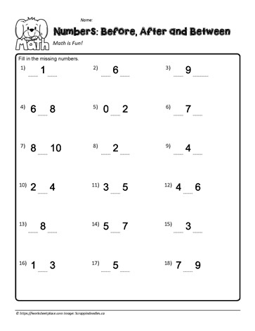 before and after number worksheet