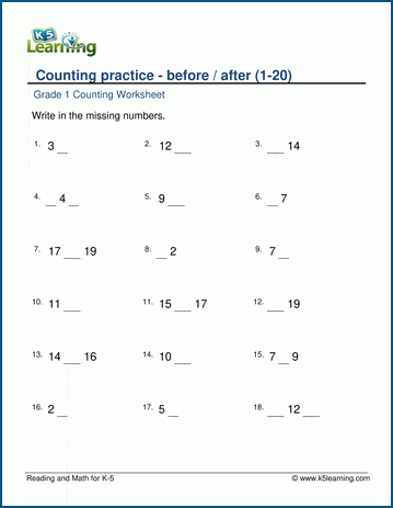 Counting:Before and After Worksheet | Worsheets library