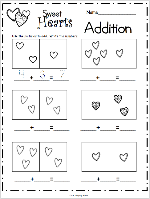 Sweet Hearts Basic Addition Worksheet | Made By Teachers