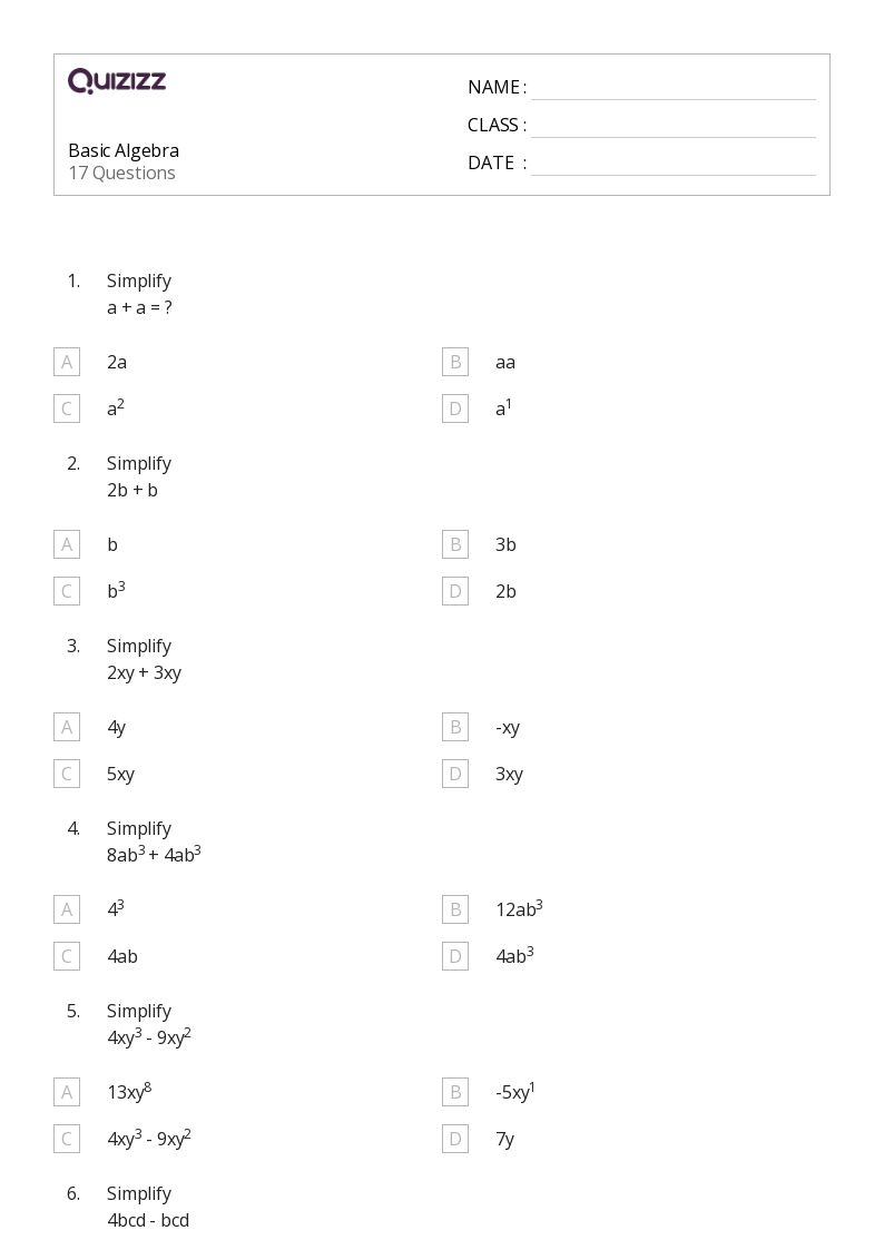 50+ Algebra worksheets for 3rd Class on Quizizz | Free &  Printable