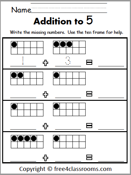 beginning addition worksheet kindergarten free