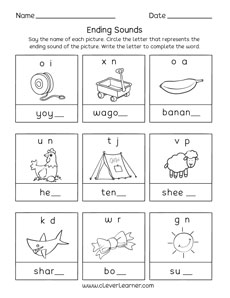 Ending sounds worksheets and printables for preschool and ...