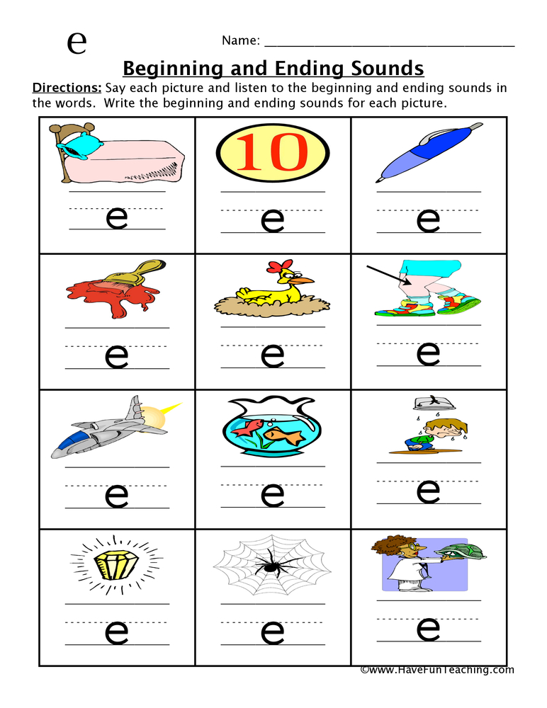 Short E Beginning and Ending Sounds Worksheet  