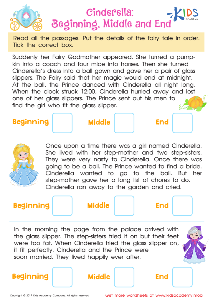 Beginning, Middle and End Cinderella Worksheet, Free Printable PDF