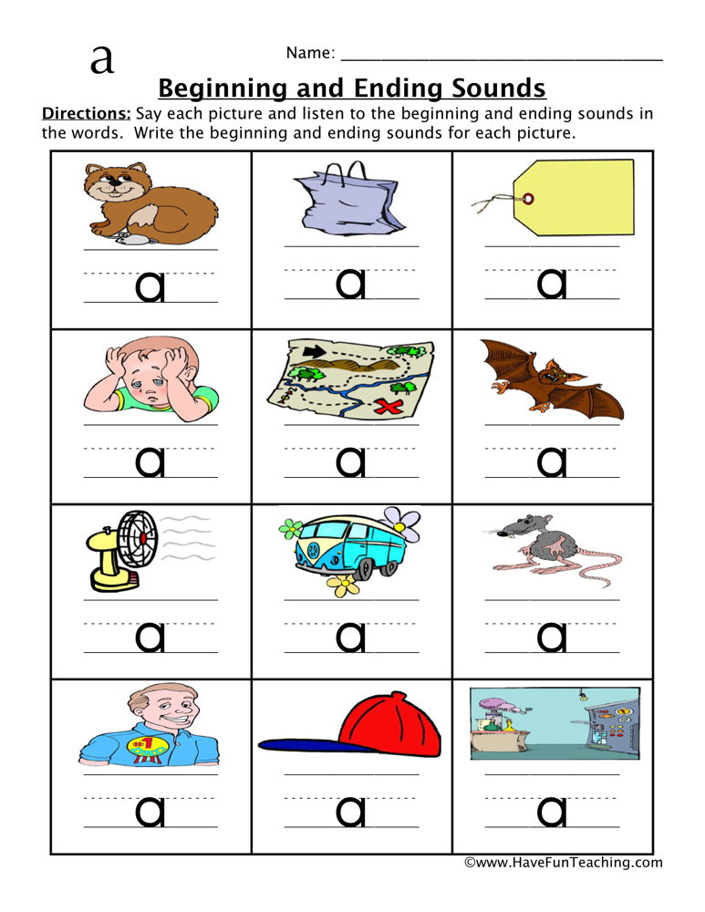 Short A Beginning and Ending Sounds Worksheet