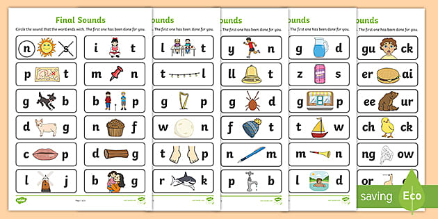 Final Sounds Illustrated Worksheets (teacher made) - Twinkl