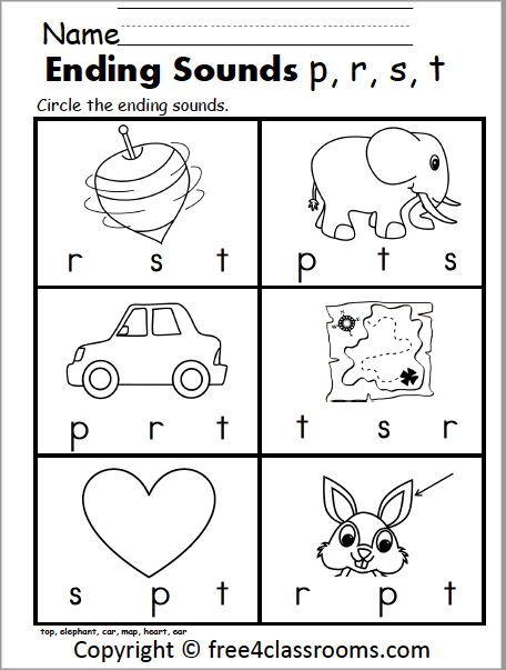 Free Ending Sounds Worksheet - (p, r. s, t) - Free Worksheets ...