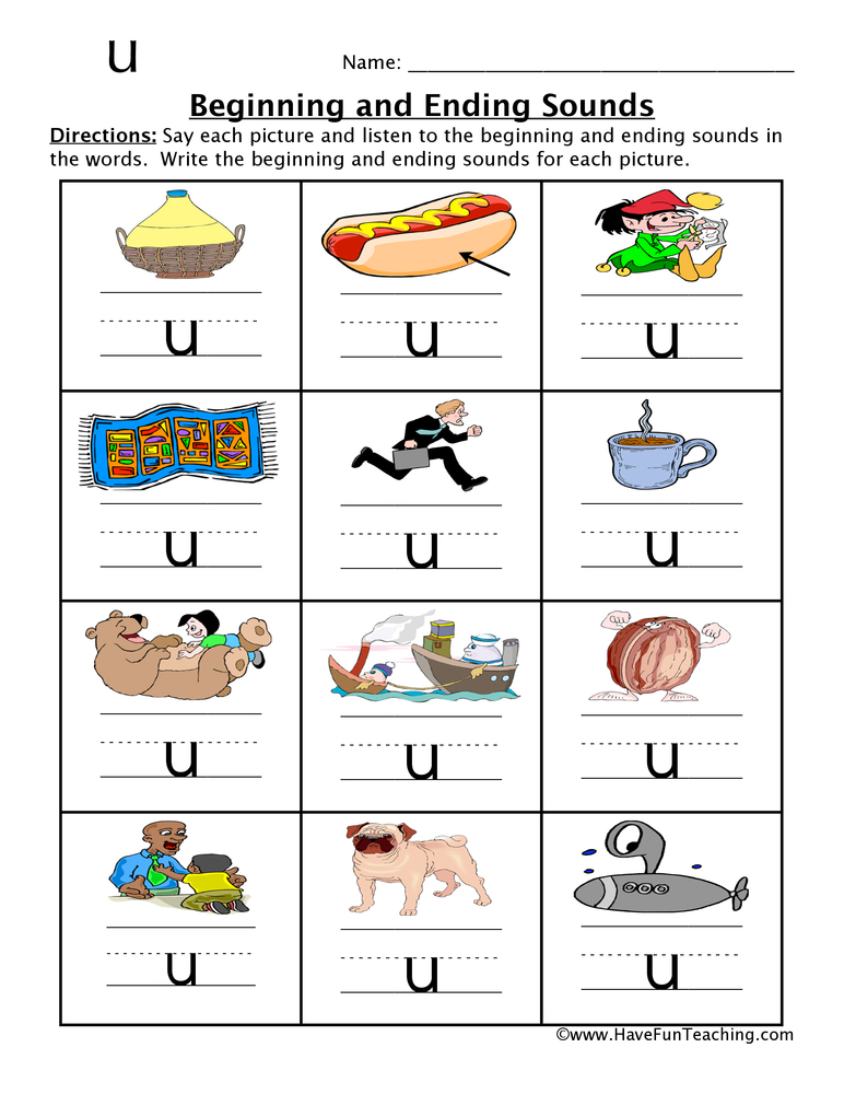 Short U Words Beginning and Ending Sounds Worksheet - Have Fun ...