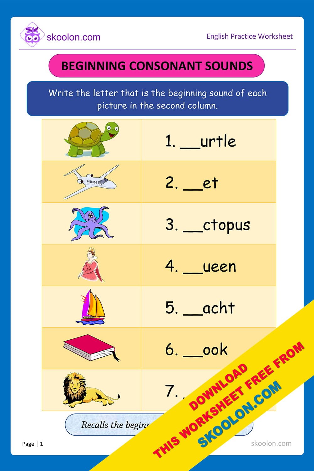 Consonant Sounds of Beginning Letter1 Worksheets Library