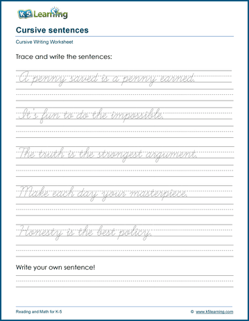 Writing Cursive Sentences Worksheets - Free and Printable | Worsheets library...
