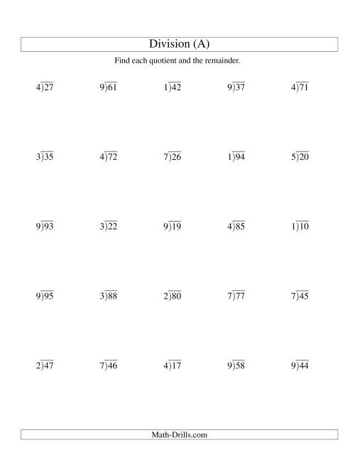 beginning long division worksheet