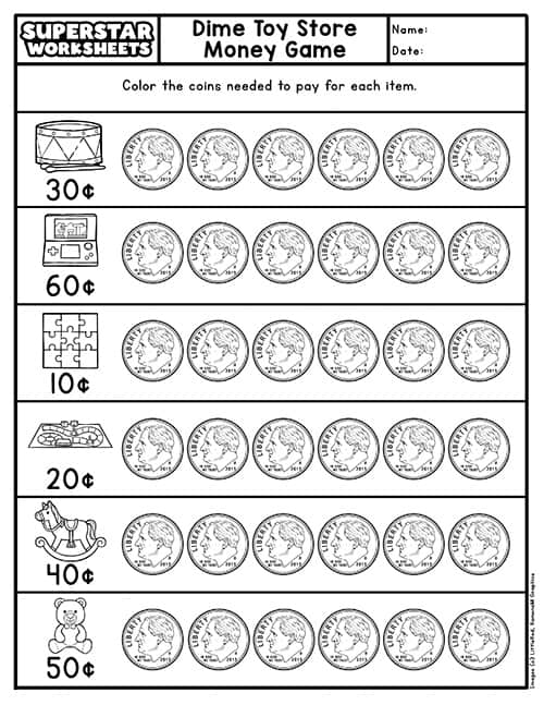 beginning money worksheet printable