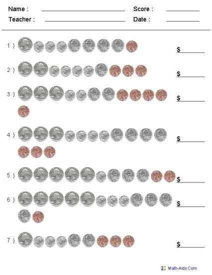 beginning money worksheet printable