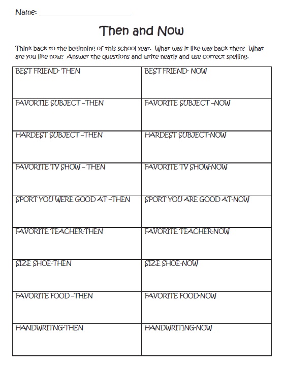 beginning of school year worksheet