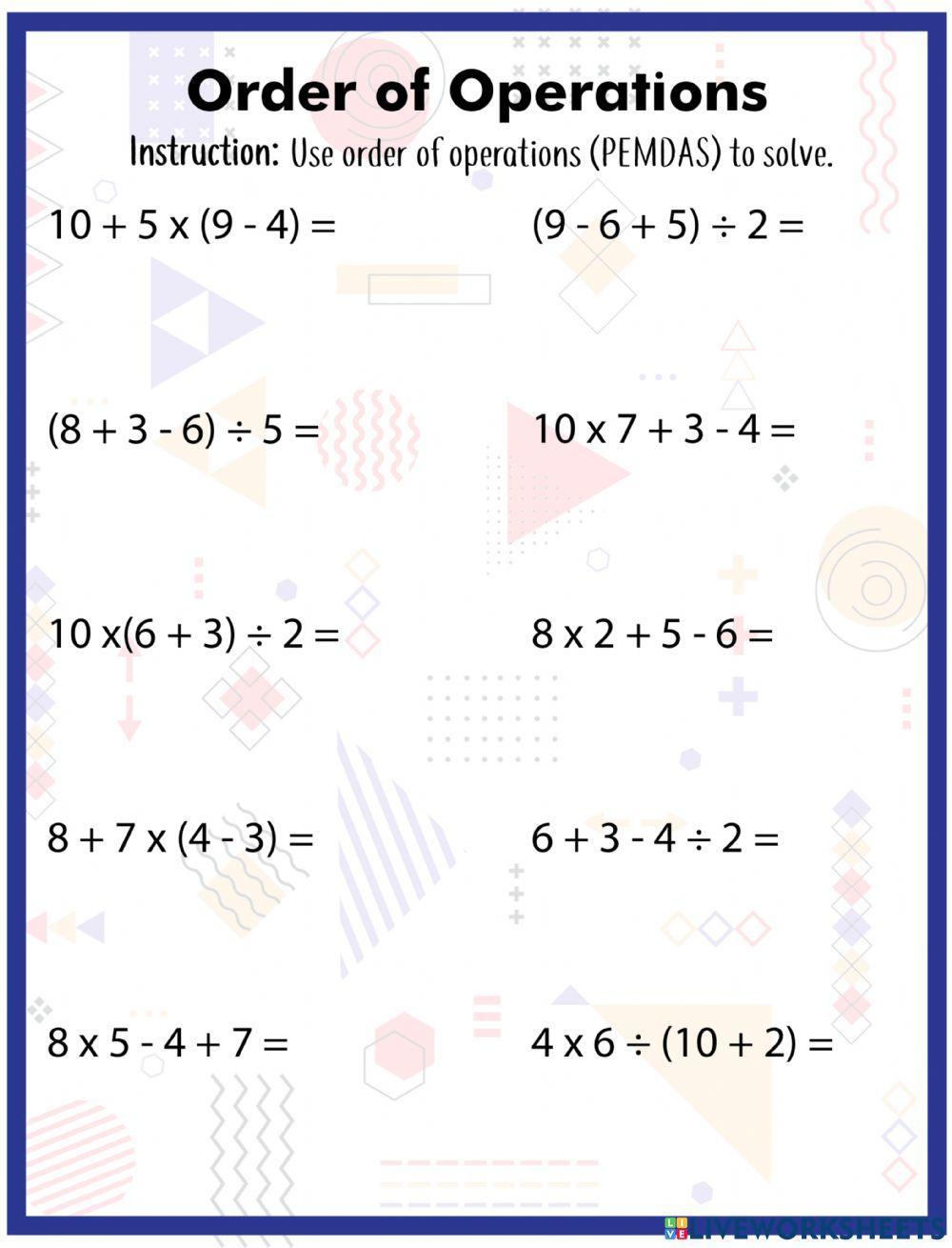 Order Of Operations Exercise For 3 Worksheets Library Order Of Operations Exercise For 3 Worksheets Library