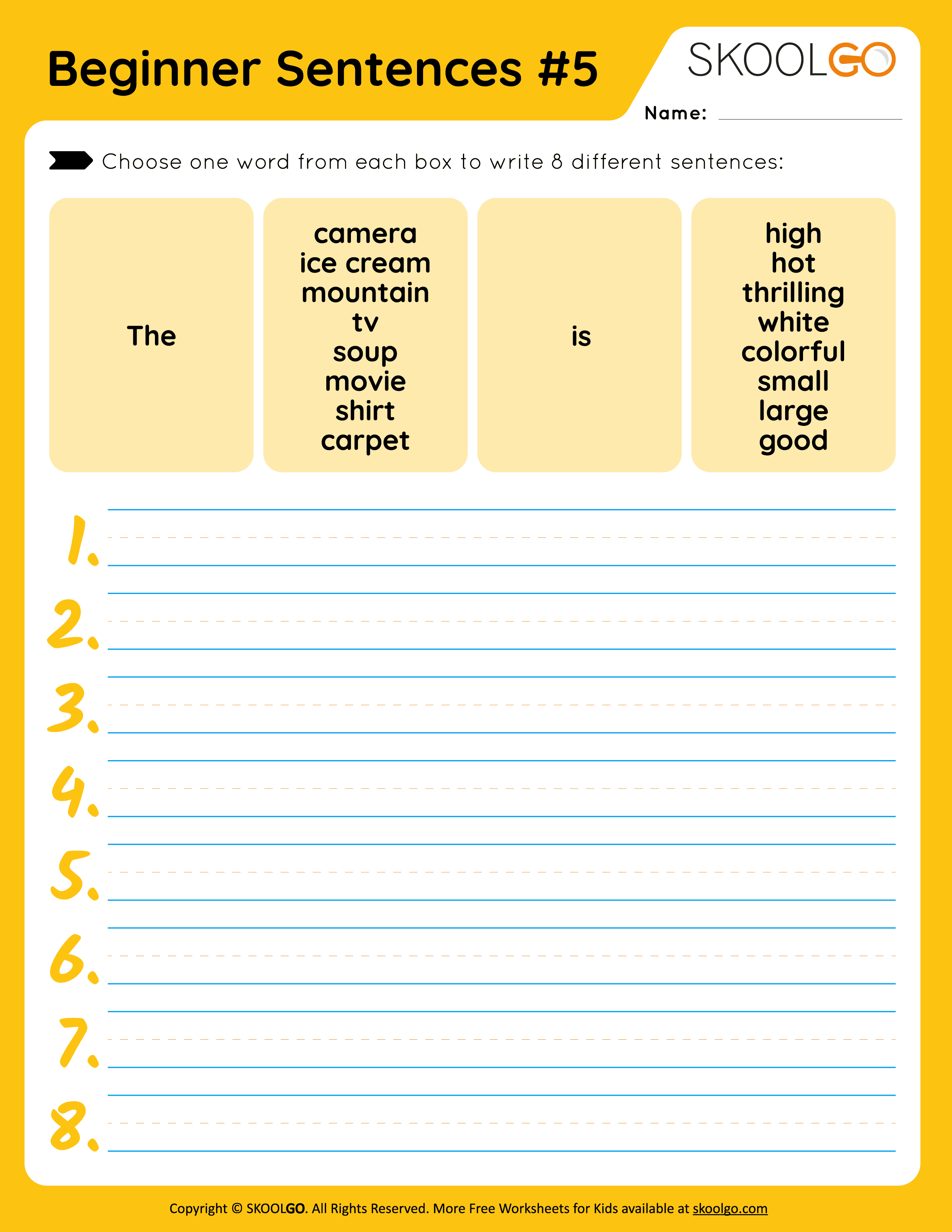 Beginner Sentences 5 - Free Worksheet for Kids - SKOOLGO