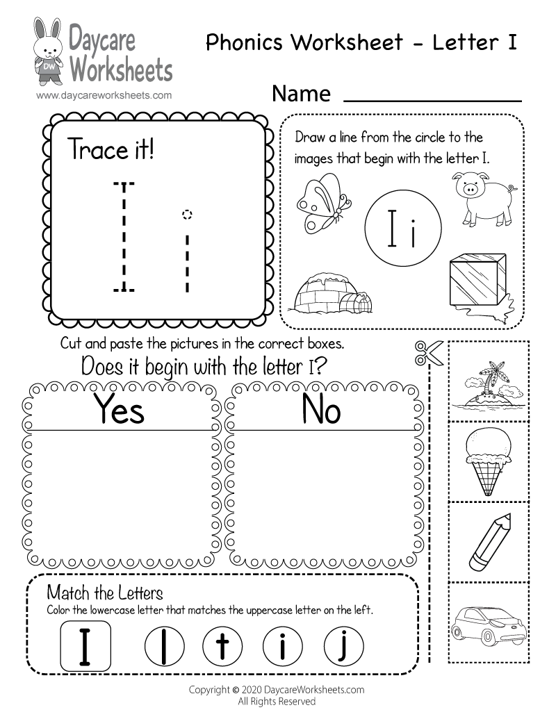 Free Letter I Phonics Worksheet for Preschool - Beginning Sounds