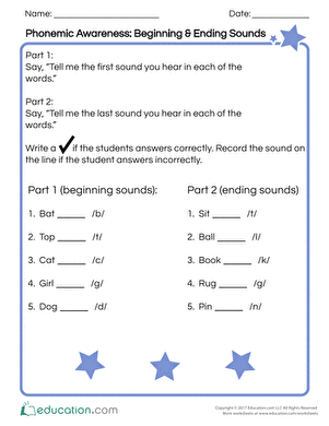 Phonemic Awareness: Beginning &  Ending Sounds | Worksheet ...
