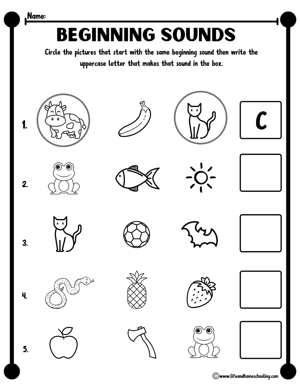 beginning sound worksheet for kindergarten