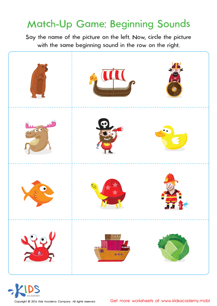 Beginning Sounds Worksheet: Free Match-Up Game Printable for Kids