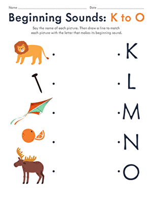 Beginning Sounds: K to O | Interactive Worksheet 