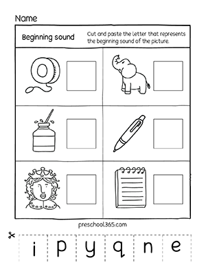 Free beginning sound activity sheets for children in preK