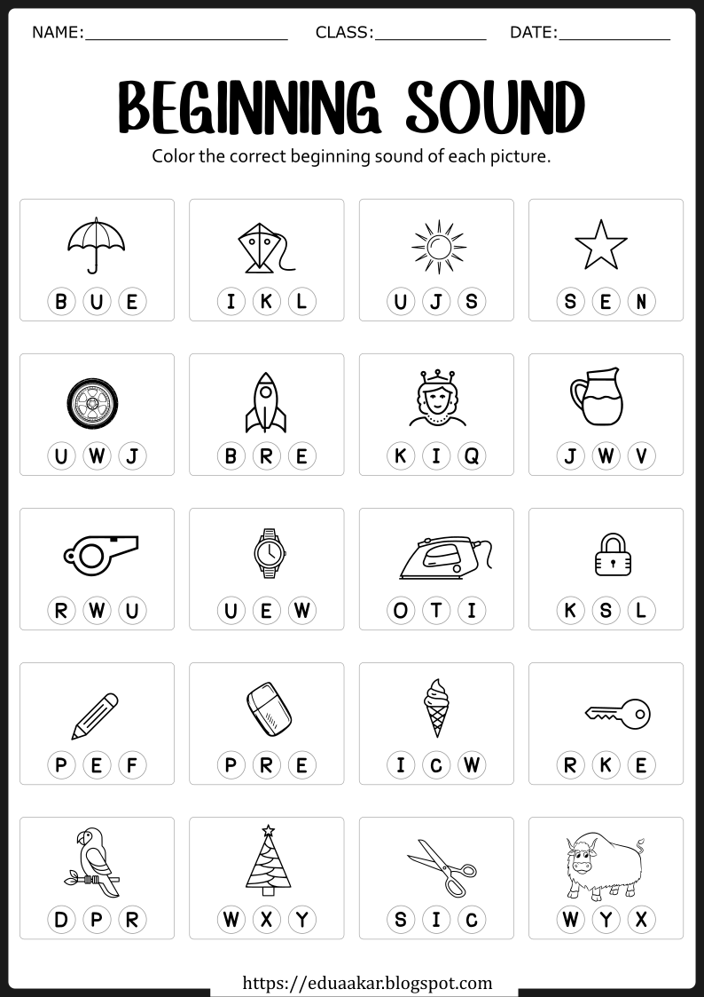 Free Printable Beginning Sounds Worksheets