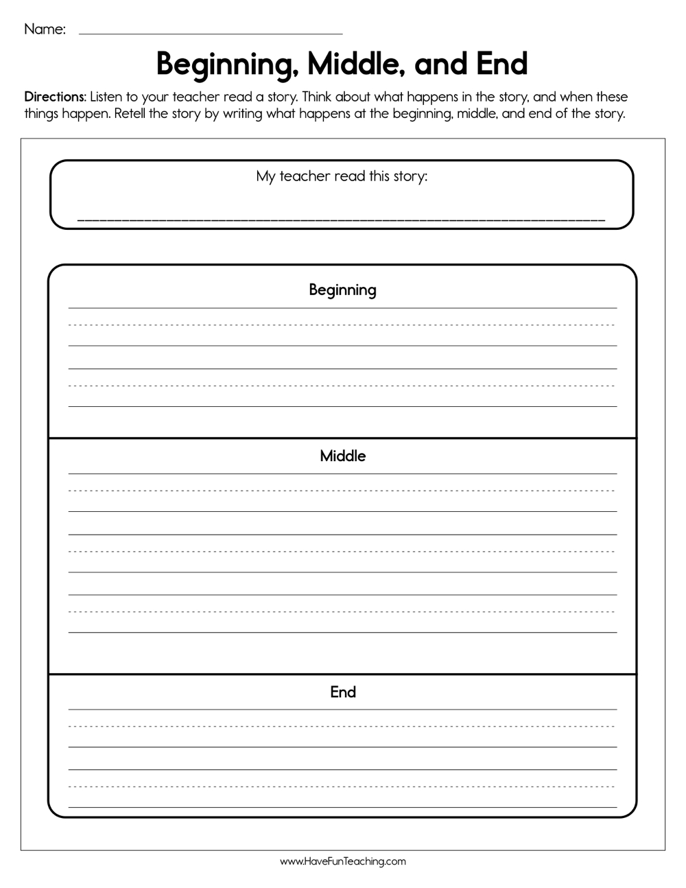 Beginning, Middle, and End Worksheet  