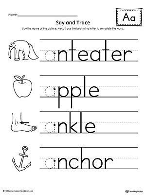Say and Trace: Short Letter A Beginning Sound Words Worksheet ...