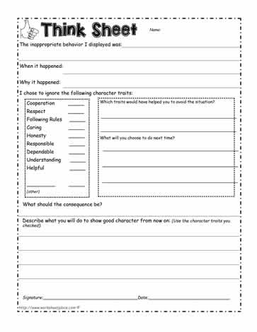 Behavior Think Sheet Worksheets