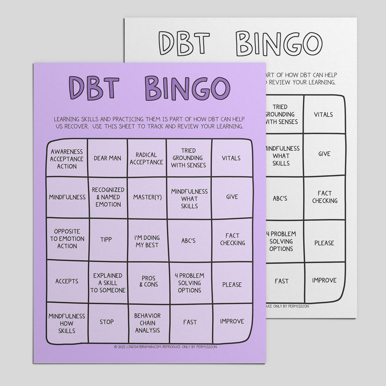 DBT Printables: Bingo Worksheet &  DBT Skills Cheat Sheet ...